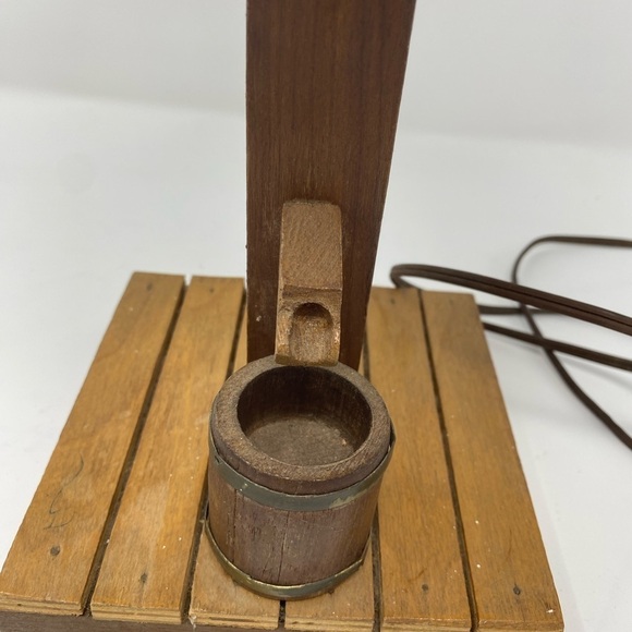 Vintage Table Lamp with Rustic Wood Base and Barrel Detail - Picture 4 of 8